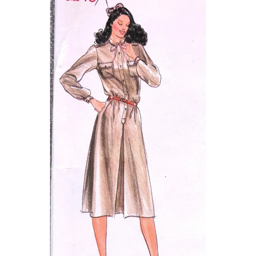 Butterick 3611 Safari Chic Button-Up Shirt Dress Sz 10 Preppie Classic Vtg 70s